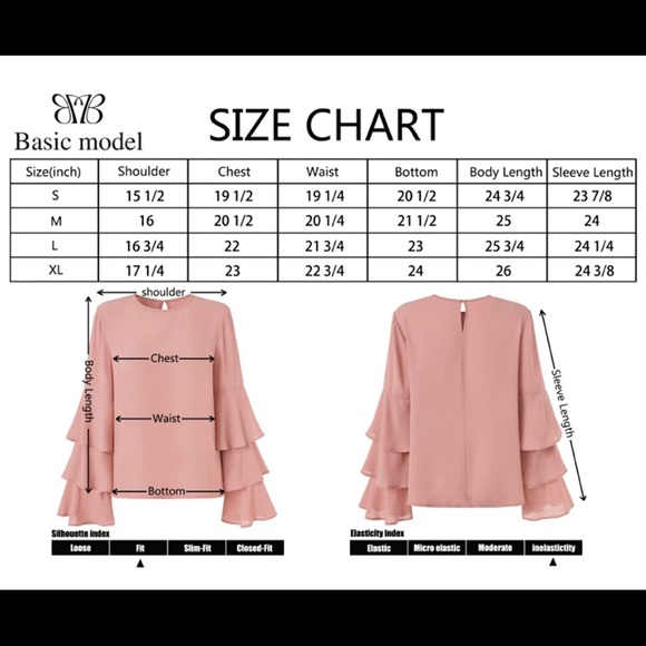 Bell Sleeve Tops with Long Sleeve Chiffon Blouses Size Medium - Picture 1 of 6